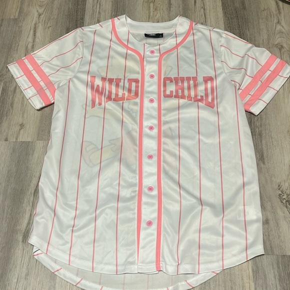 The Simpsons Lisa Wild Child Pink White Stripe Baseball Jersey Large NWT - Picture 2 of 3